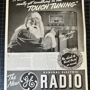 Vintage 1930s General Electric Radio Christmas Print advertisement retro gift decor