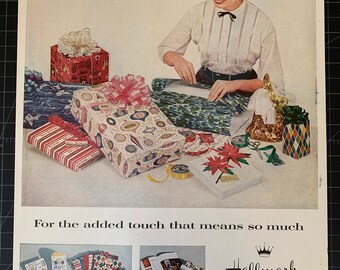 Vintage 1956 hallmark christmas wrapping paper print ad