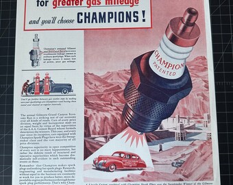 Publicité originale de bougies d'allumage Champion, 1941