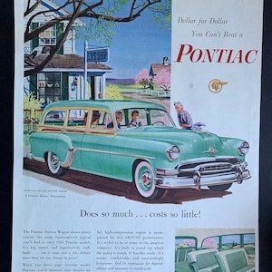 Vintage 1954 pontiac chieftain deluxe station wagon print advertisement