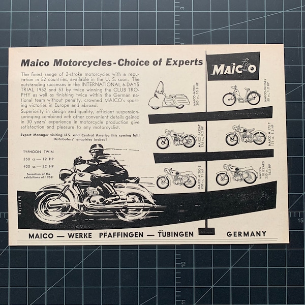 Vintage 1953 Maico Motorcycles Print Ad