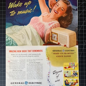 Vintage 1946 general electric radio clock print advertisement