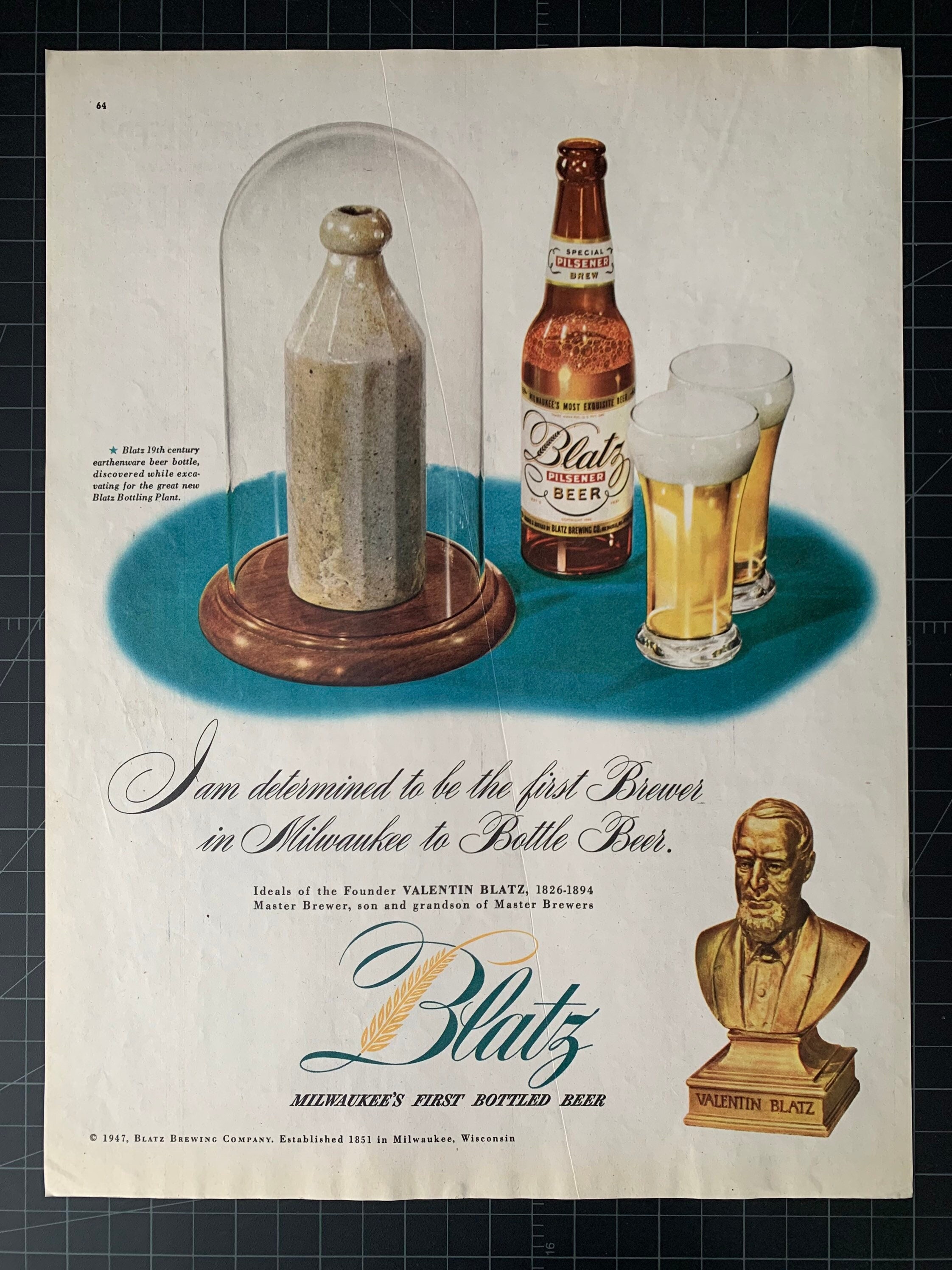 Vintage 1947 blatz beer print ad