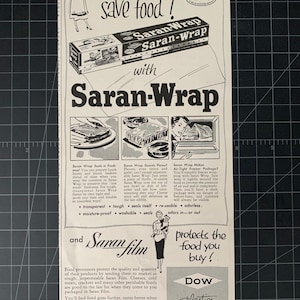 Vintage 1952 saran wrap dow plastics print advertisement
