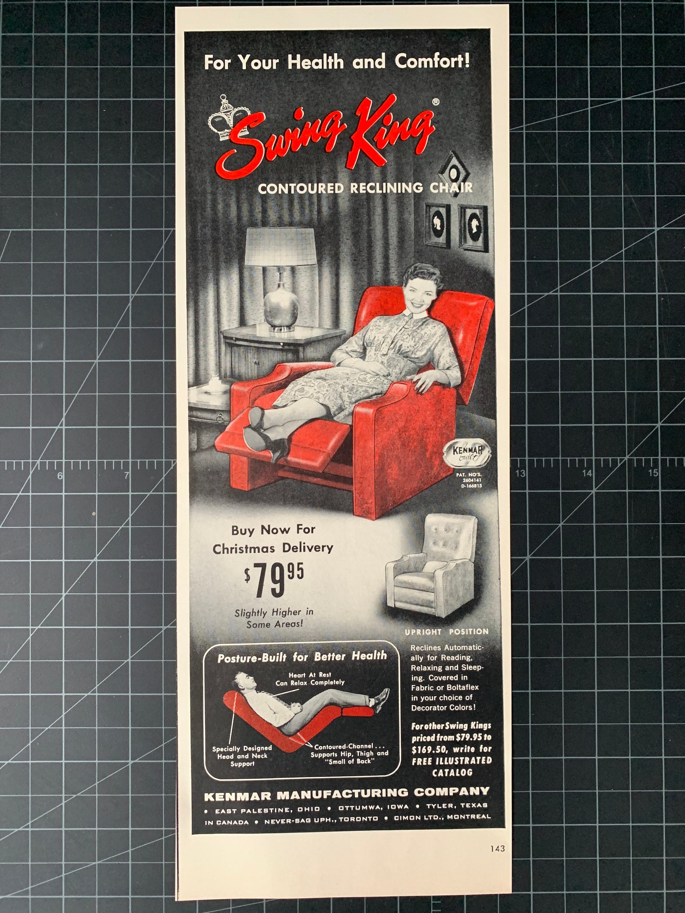 Vintage 1950s Swing King Recliner Print Ad picture image
