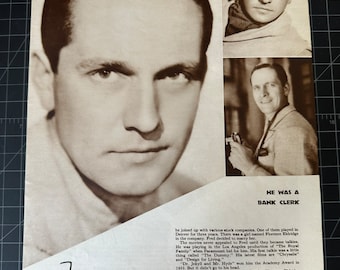 Rare Vintage 1930s Fredric March Portrait + Bio - Old Hollywood