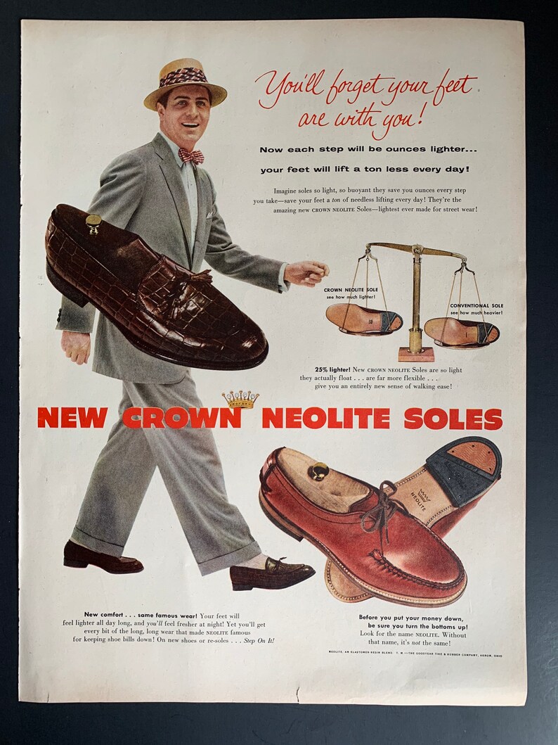 Vintage 1950s Crown Neolite Soles Shoe Ad - Etsy