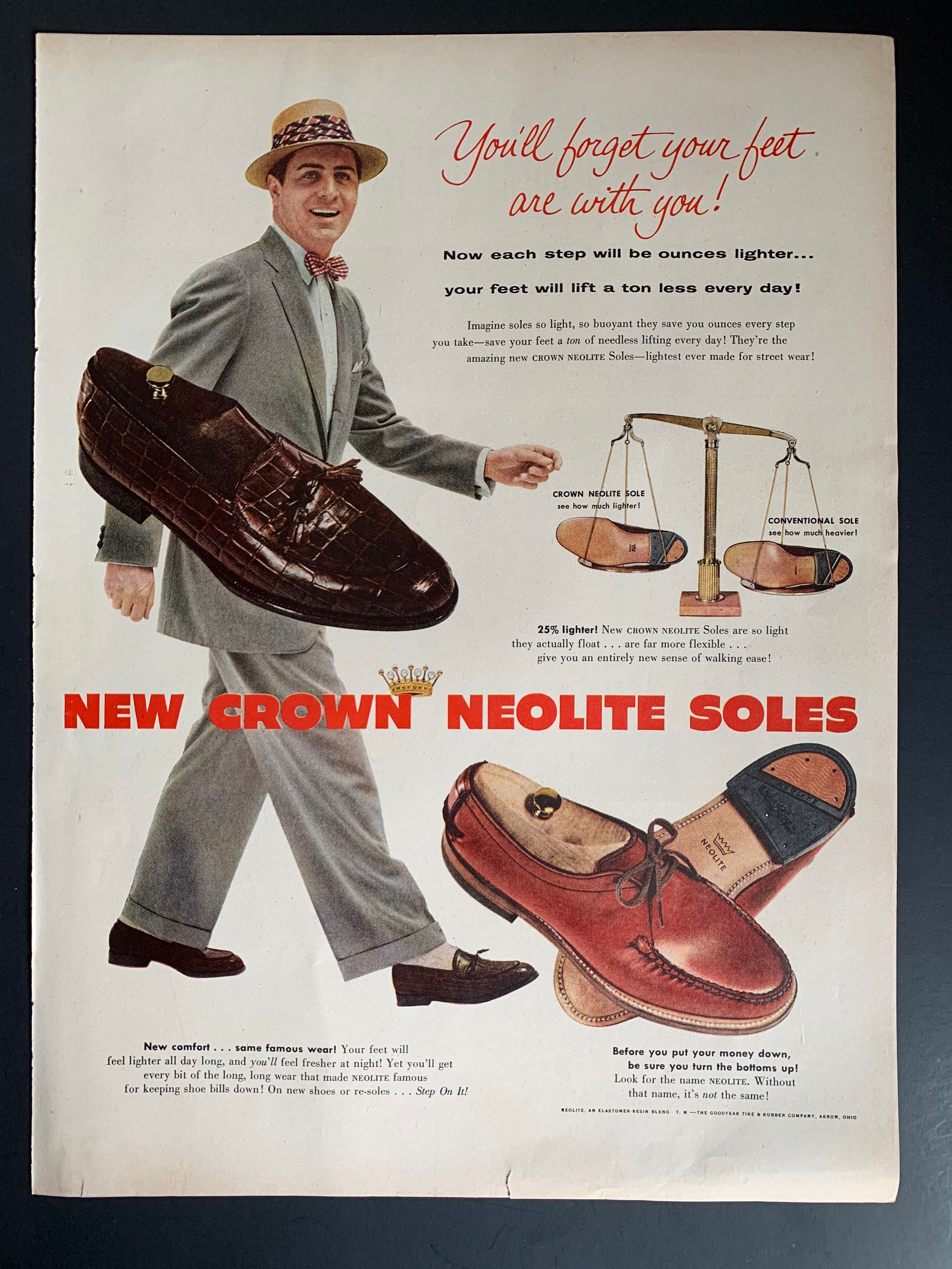 Vintage 1950s Crown Neolite Soles Shoe Ad | Etsy