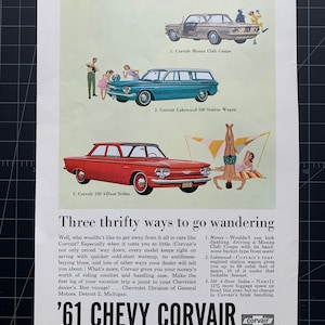 Vintage 1961 chevrolet corvair print advertisement