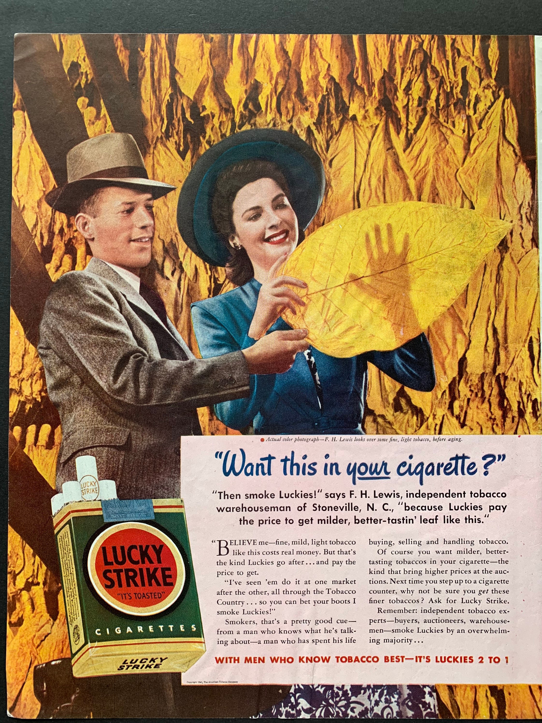 Vintage 1941 Lucky Strike Cigarettes Ad -  Canada
