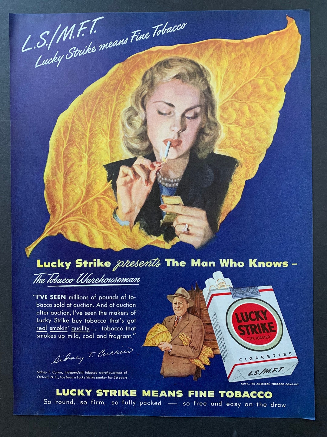 1951 Print Ad Poem Lucky Strike Beautiful Blonde Fish Cigarettes