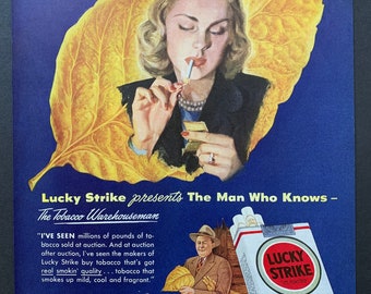 Vintage jaren 1940 Lucky Strike sigaretten tabak advertentie