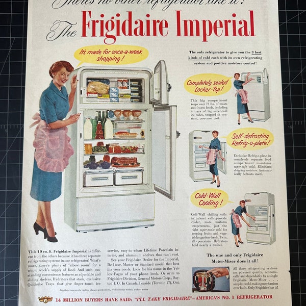 Vintage 1951 frigidaire refrigerator print ad