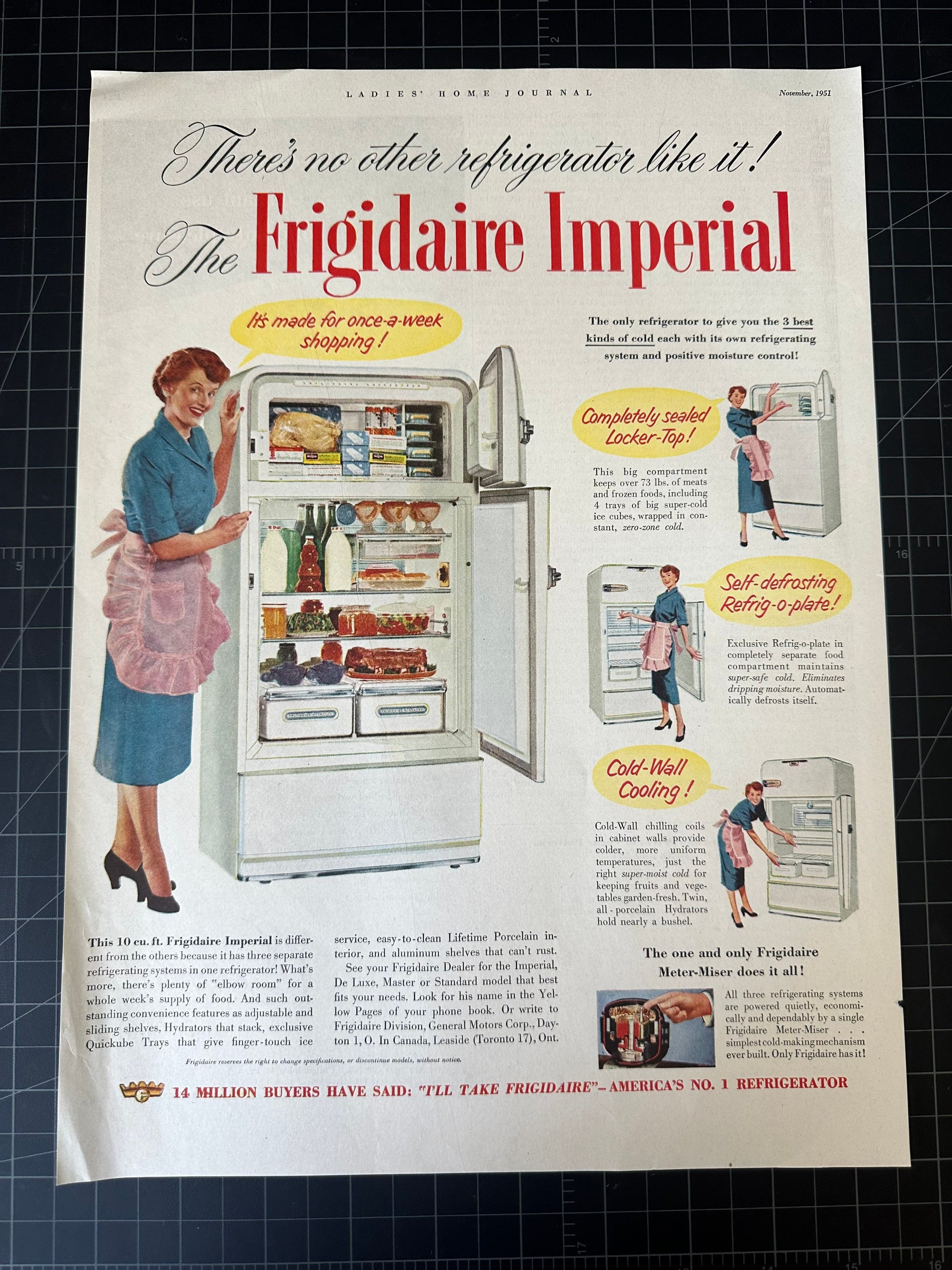 Vintage 1951 Frigidaire Refrigerator Original Print Advertisement