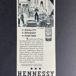 Anuncio impreso del brandy coñac Hennessy vintage de 1937