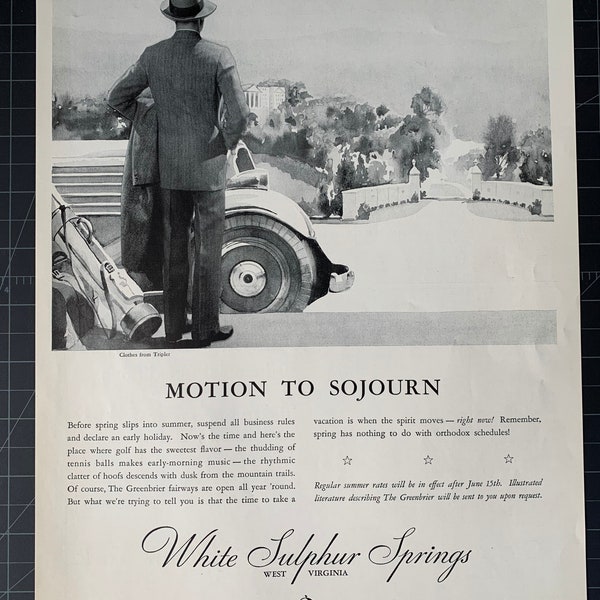 Vintage 1934 white sulpher springs west virginia print ad