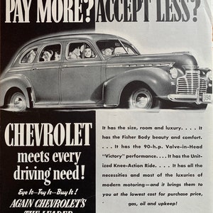 Vintage 1941 chevrolet print advertisement