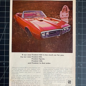 Vintage 1960s gm firebird 400 print advertisement