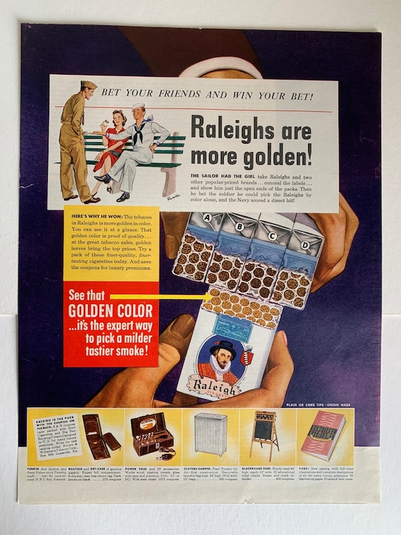 cigarettes direct Vintage 1940s Raleigh Cigarettes Original Print Ad
