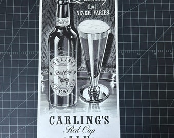 Ale rouge à capuchon Carling des années 40 Vintage des années 40 Publicité imprimée