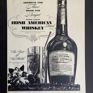 Vintage 1937 William Jameson Irish American Whiskey Print advertisement