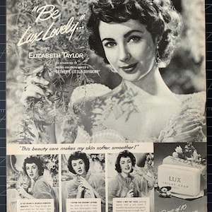 Vintage 1951 lux soap print ad - elizabeth taylor