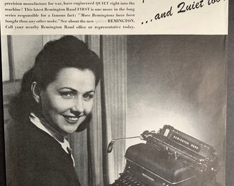 Anuncio original de máquinas de escribir Remington Rand de la década de 1940