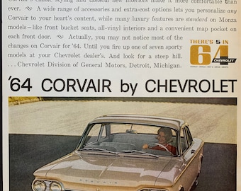 Vintage 1964 chevrolet corvair monza club coupe auto print advertisement