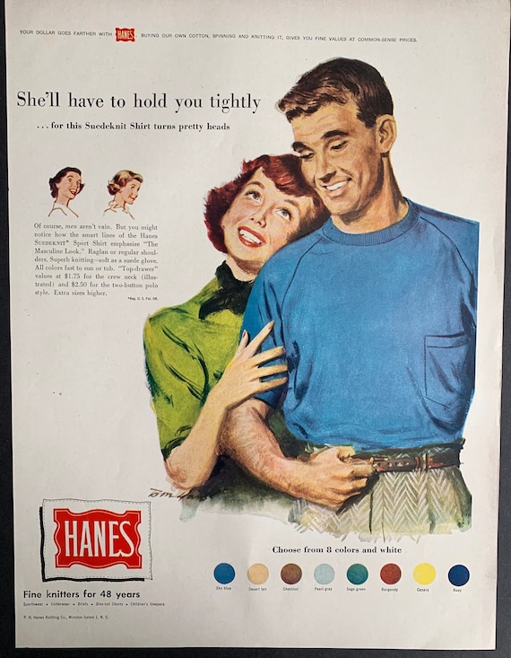 Vintage 1949 hanes men’s clothing print ad