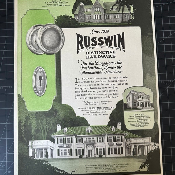 Vintage 1926 russwin hardware print ad