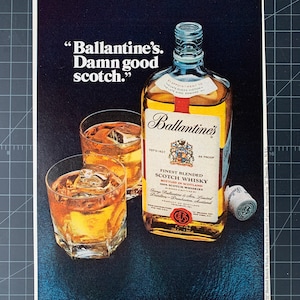 Vintage 1960s Ballantine’s Scotch Whiskey Print advertisement retro gift decor