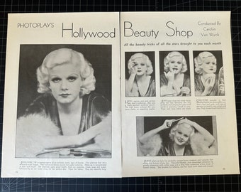 Rare 1930s Jean Harlow Hollywood Beauty Routine 2-Page Article