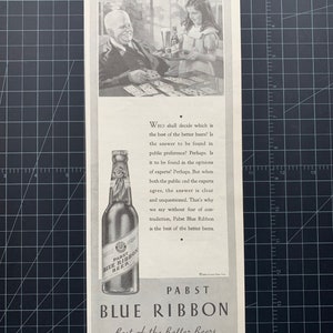 Vintage 1933 Pabst Blue Ribbon Bier Print Werbung