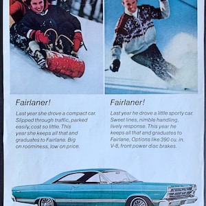 Vintage jaren 60 Ford Fairline 500 XL hardtop print advertentie