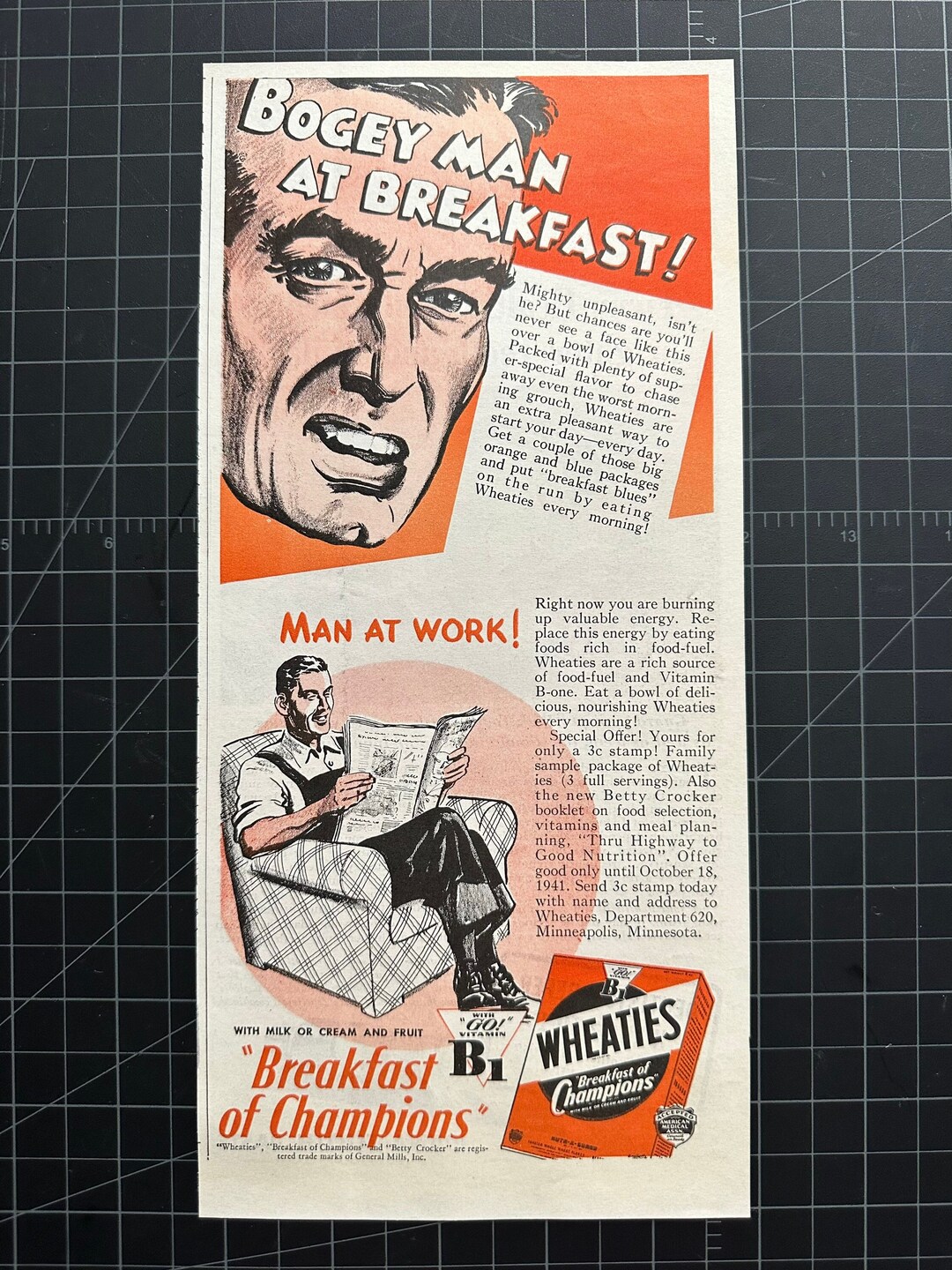 Vintage 1940 Wheaties Cereal Print Ad - Etsy