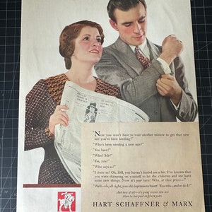 Vintage 1933 Hart Schaffner & Marx Clothing Print advertisement