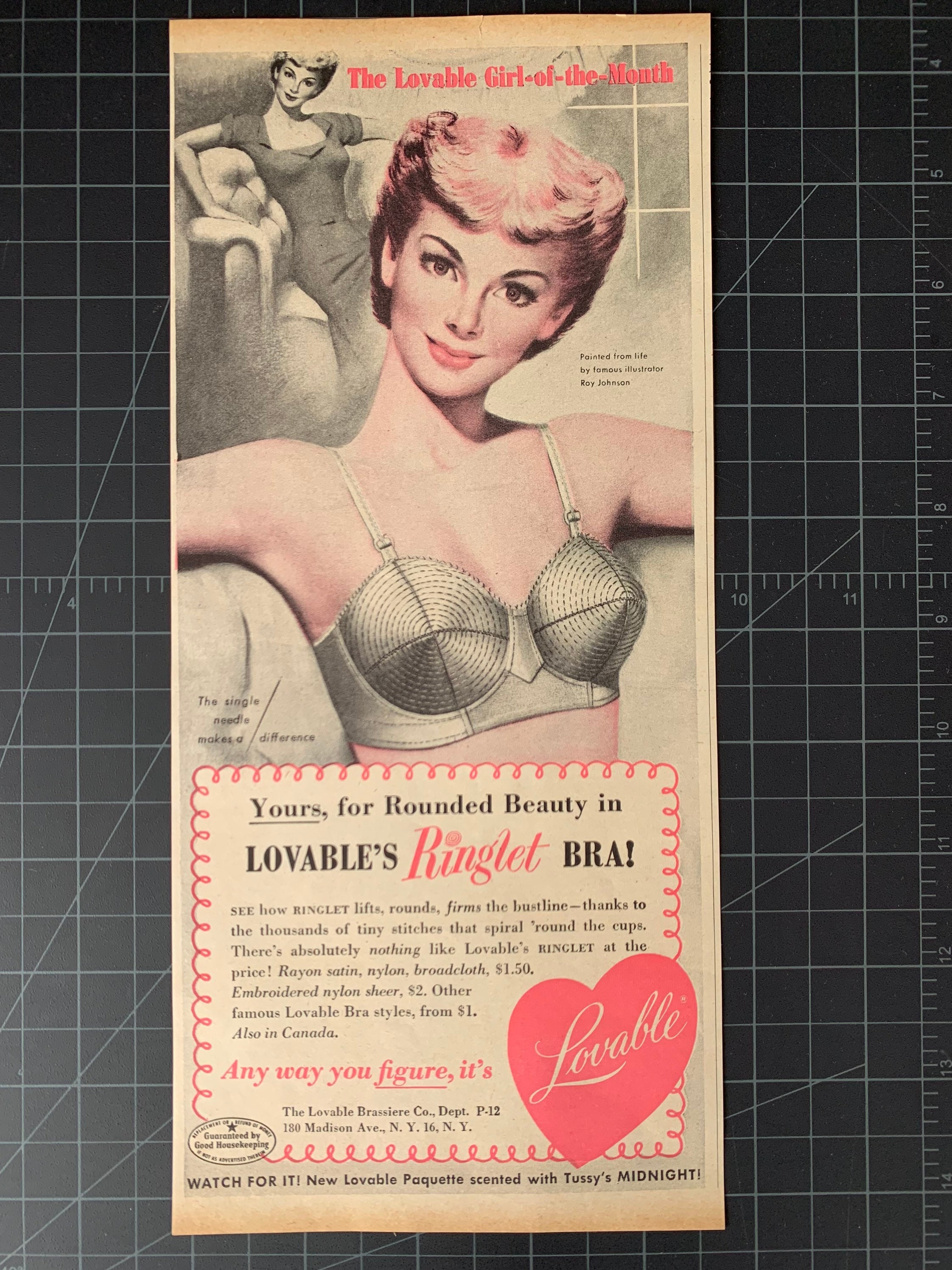 1955 vintage Brassiere AD for LOVABLE BRA 3 styles, 3 models 101821