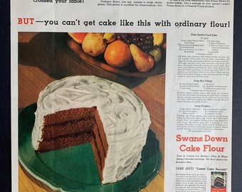 Vintage 1934 Swan’s Down Cake Flour Devil’s Food Cake Print Ad