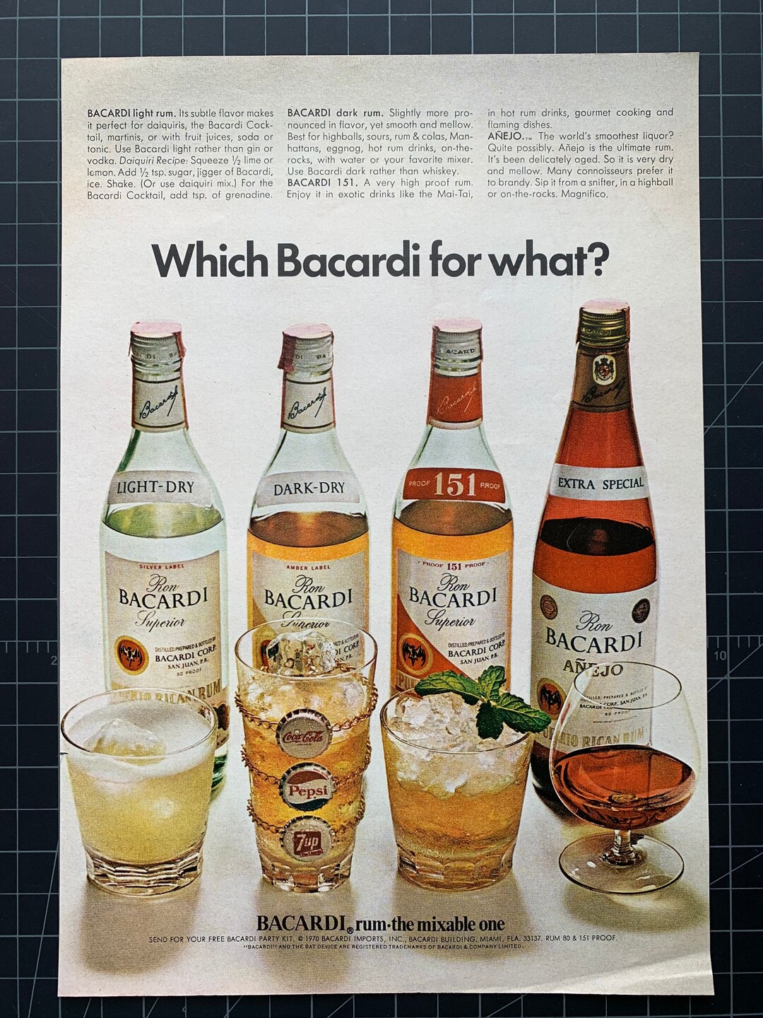 Vintage 1970 Bacardi Rum Print Ad - Etsy