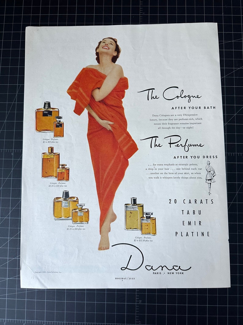 Vintage 1952 Dana parfum print advertentie afbeelding 1