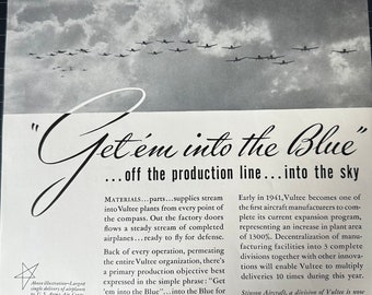 Vintage 1940er Jahre Vultee Flugzeug Druck Ad