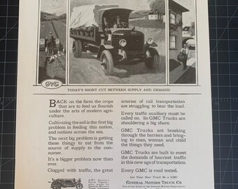 Anuncio antiguo de camión GMC de 1918 – Ilustración antigua de camión comercial, Impresión automotriz vintage