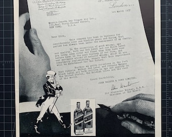 Jahrgang 1937 Johnnie Walker Whisky Original Werbung