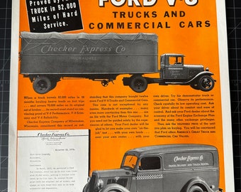 Vintage 1930s Ford V8 Trucks Print Ad