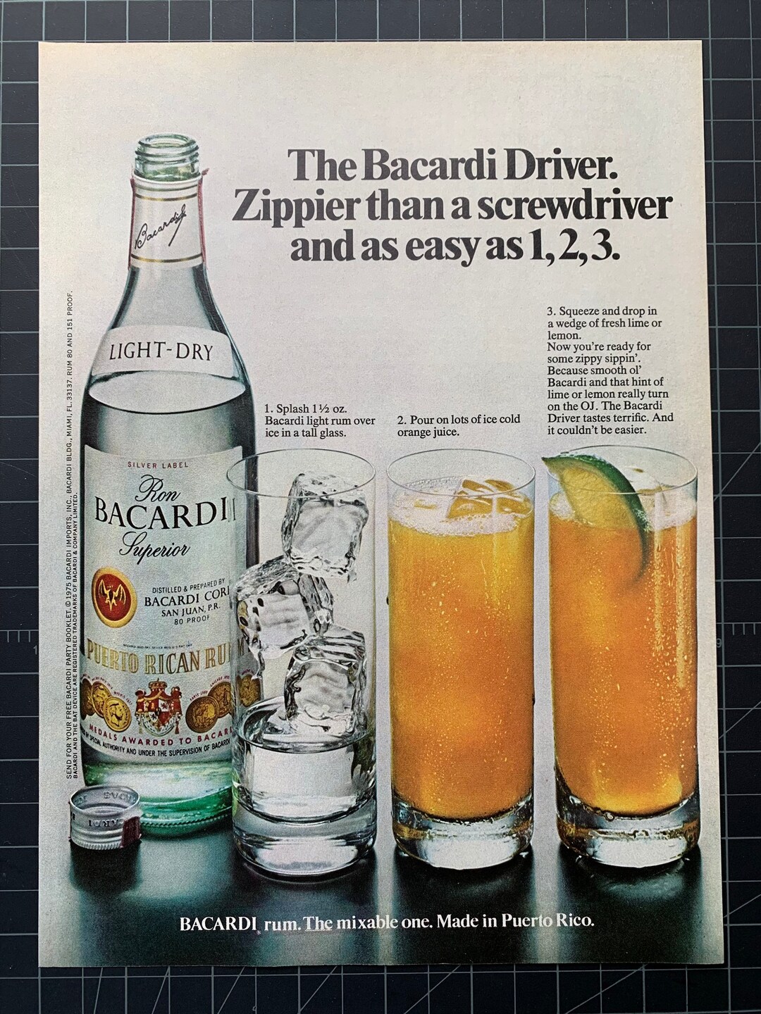 Vintage 1975 Bacardi Rum Print Advertisement - Etsy