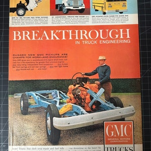 Vintage 1960s gmc trucks print advertisement