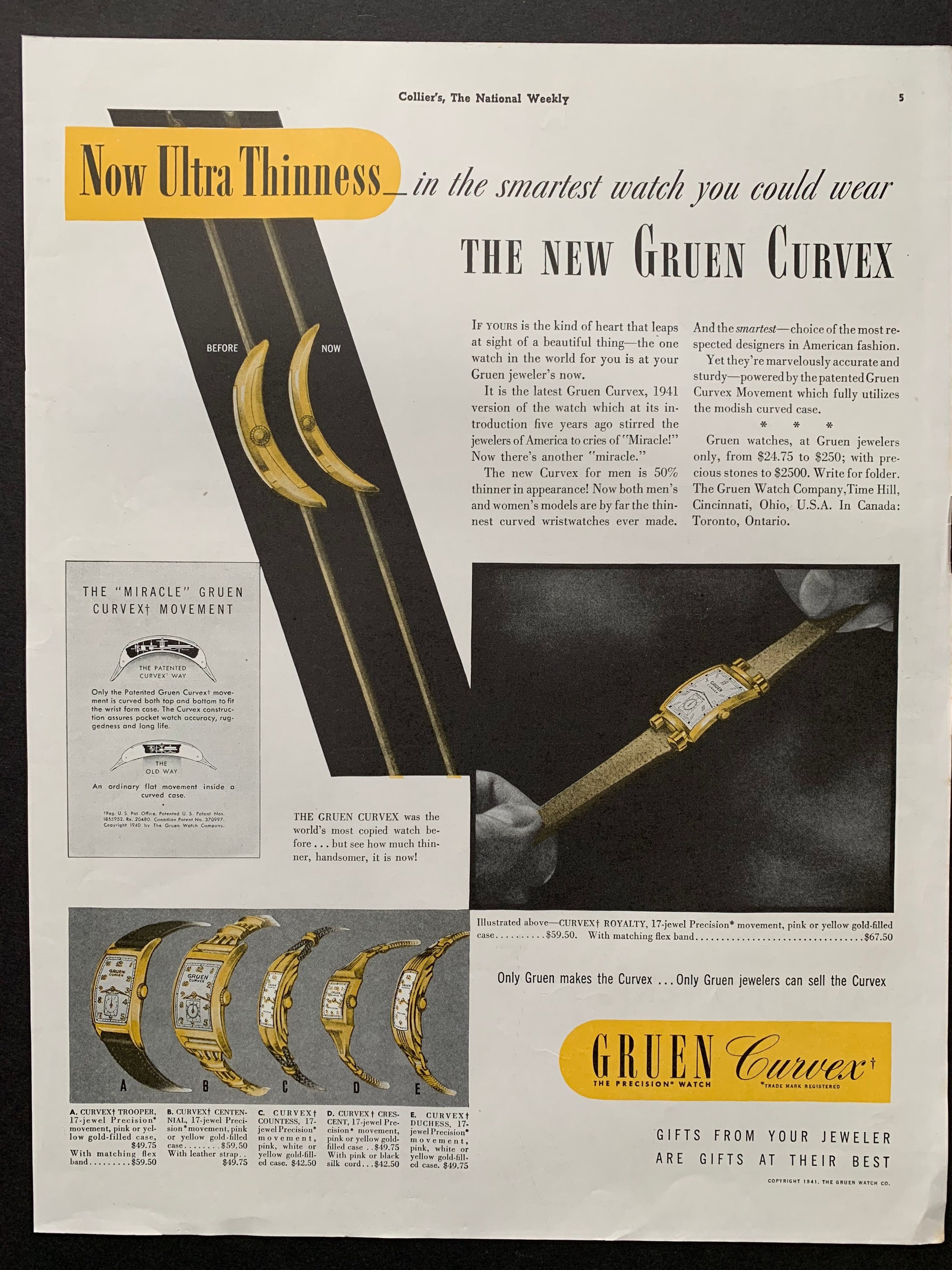 Vintage 1941 Gruen Curvex Watches Original Print Ad - Etsy
