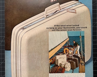 Anuncio impreso original de equipaje Samsonite vintage de los años 60