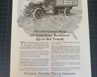 Anuncio antiguo de camión GMC de 1915 – Ilustración antigua de camión comercial, Impresión automotriz vintage
