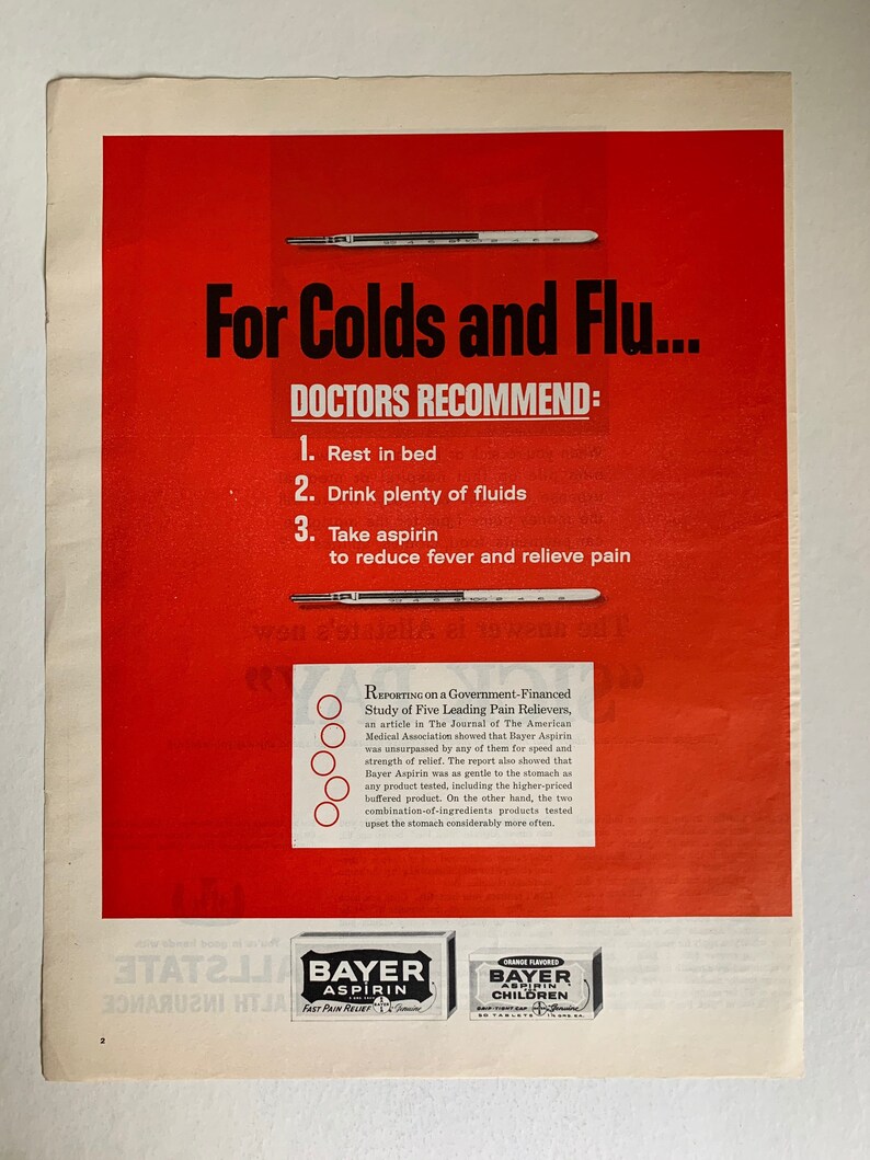Vintage 1960s Bayer Aspirin Ad Etsy